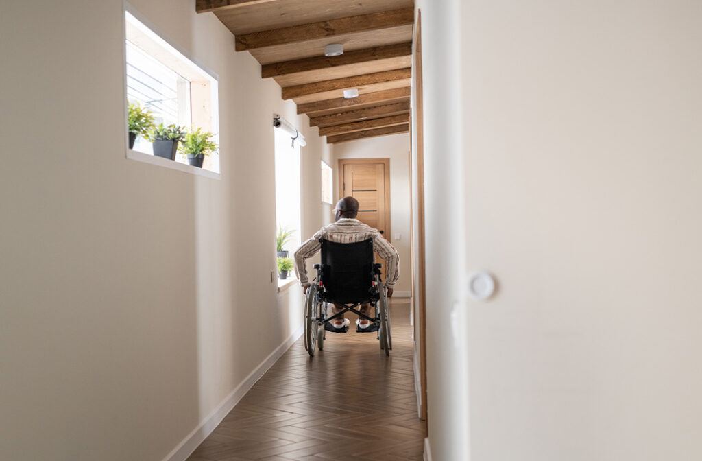 Accessible home featuring a wide hallway for wheelchair accessibility