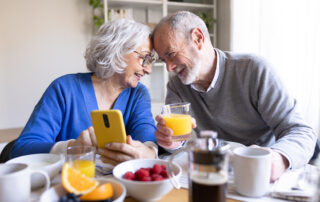Senior couple enjoying an independent lifestyle in an accessible home designed for aging in place.