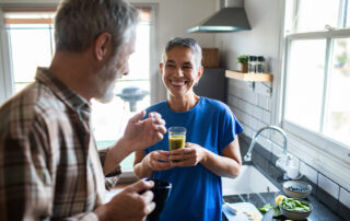 Senior couple enjoying a healthy and independent lifestyle in an accessible home.