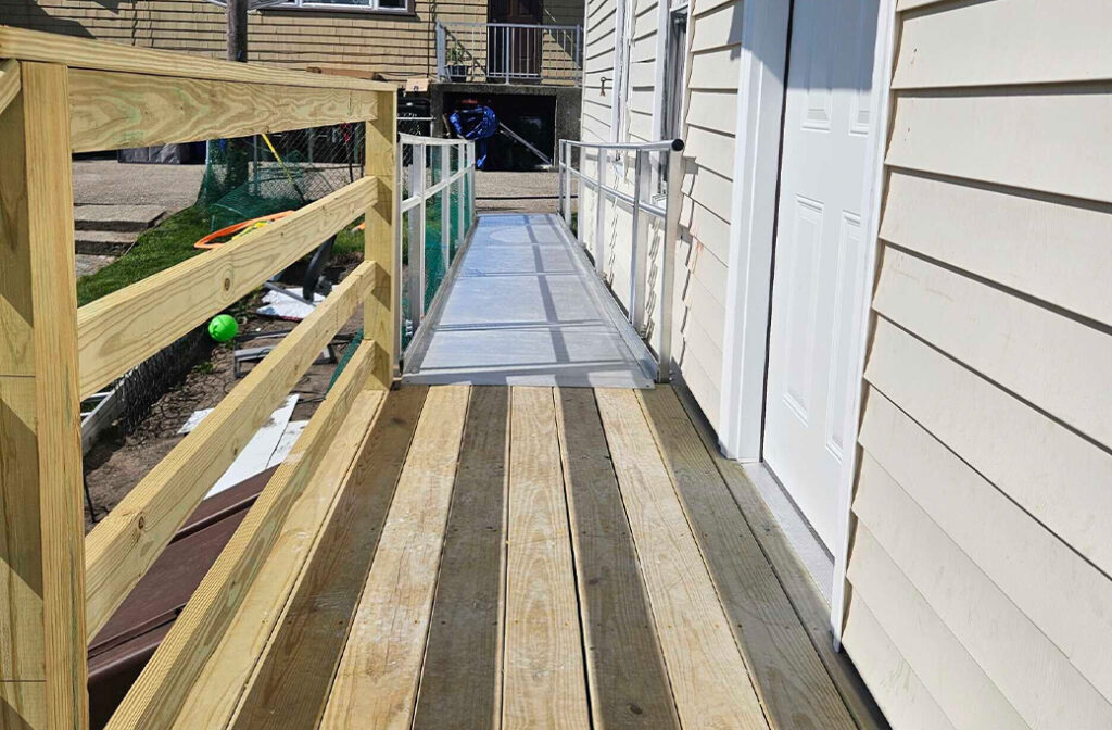 Wheelchair ramp installed by Home Mobility Pros at a home in Fall River, RI.